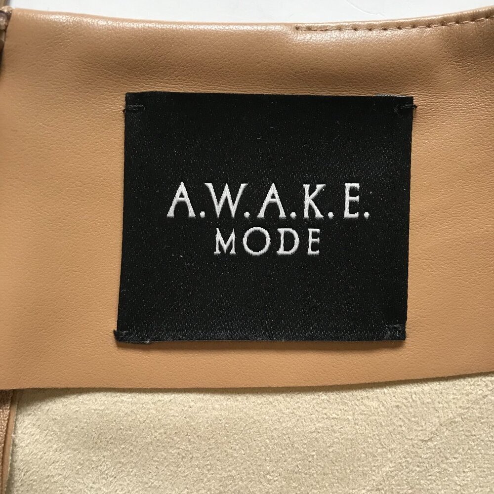 A.W.A.K.E Mode Multi Strap Midi Skirt Womens 40 Tan Vegan Leather A-Line Awake - Picture 4 of 15